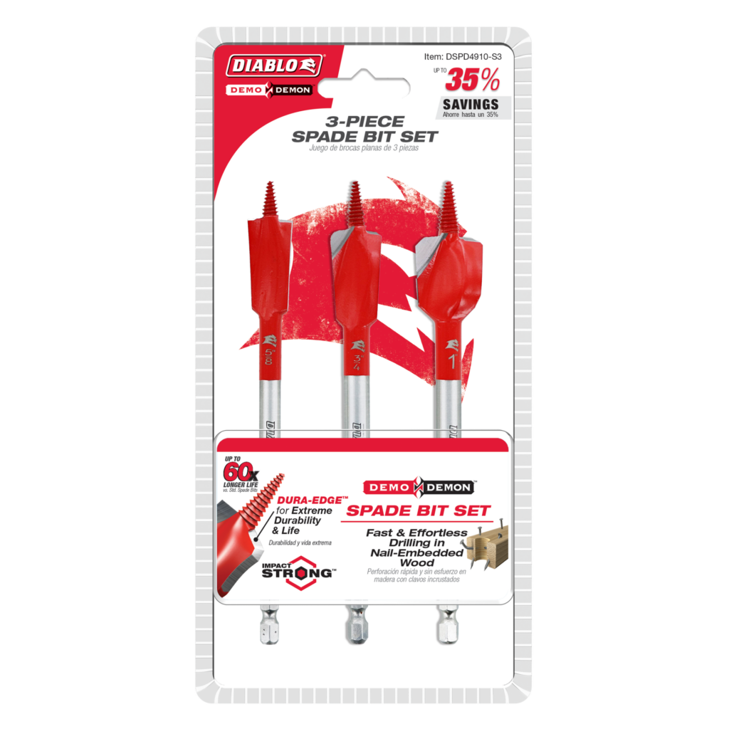 3 pc Demo Demon™ Spade Bit Set for Nail-Embedded Wood (3-Pieces)