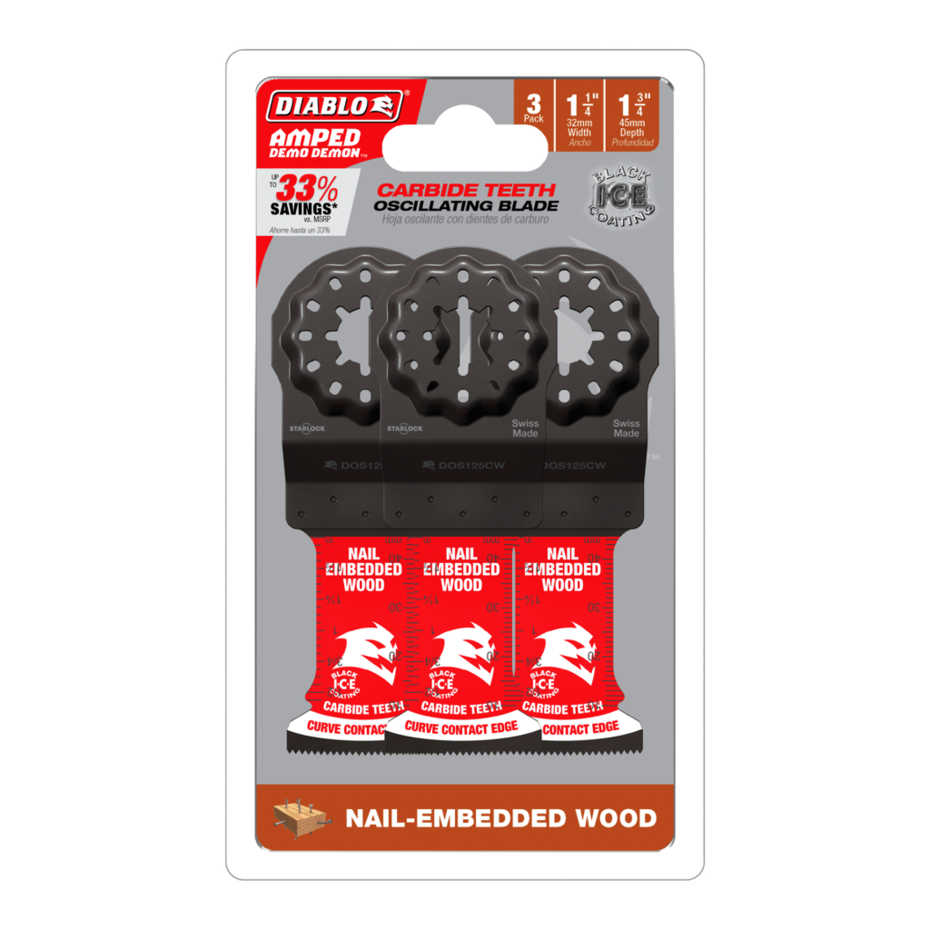 1-1/4" Diablo AMPED™ Demo Demon™ Starlock Carbide Teeth Oscillating Blades for Nail-Embedded Wood (3-Pack)