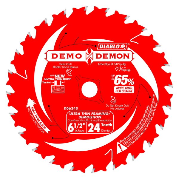 6-1/2" x 24-Teeth Demo Demon™ Ultra-Thin Framing/Demolition Saw Blade for Wood