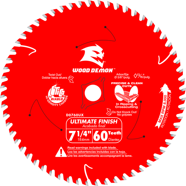 7-¼ 60-Teeth Wood Demon™ Ultimate Finish Carbide Saw Blade for Wood